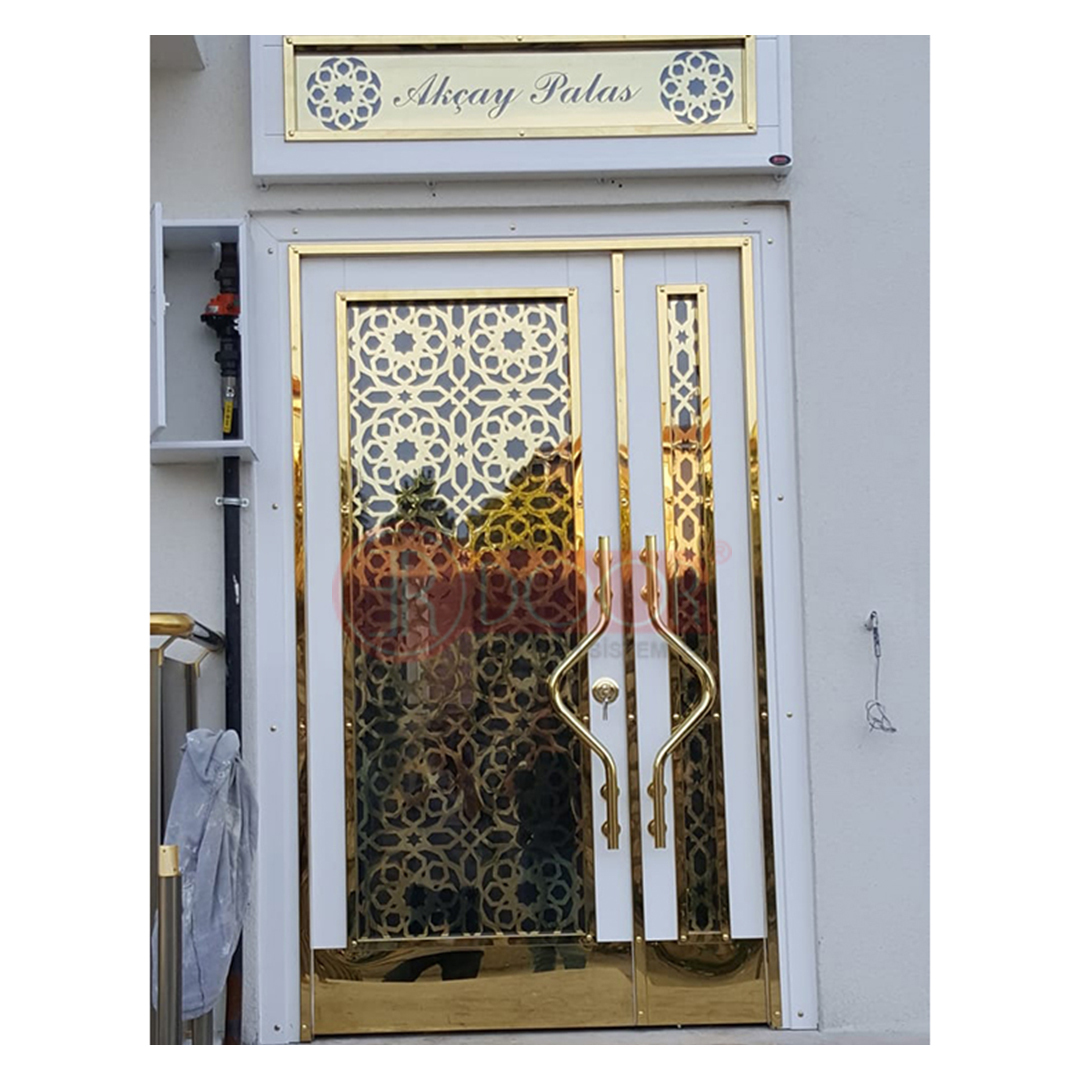 Osmanlı Desenli Sarı Paslanmaz Bina Giriş Kapısı ER0040