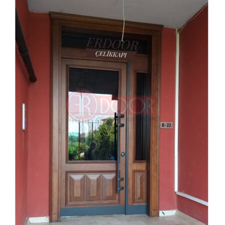 Koyu Ceviz Su Kontrası Füme Cam Bina Giriş Kapısı ER0089